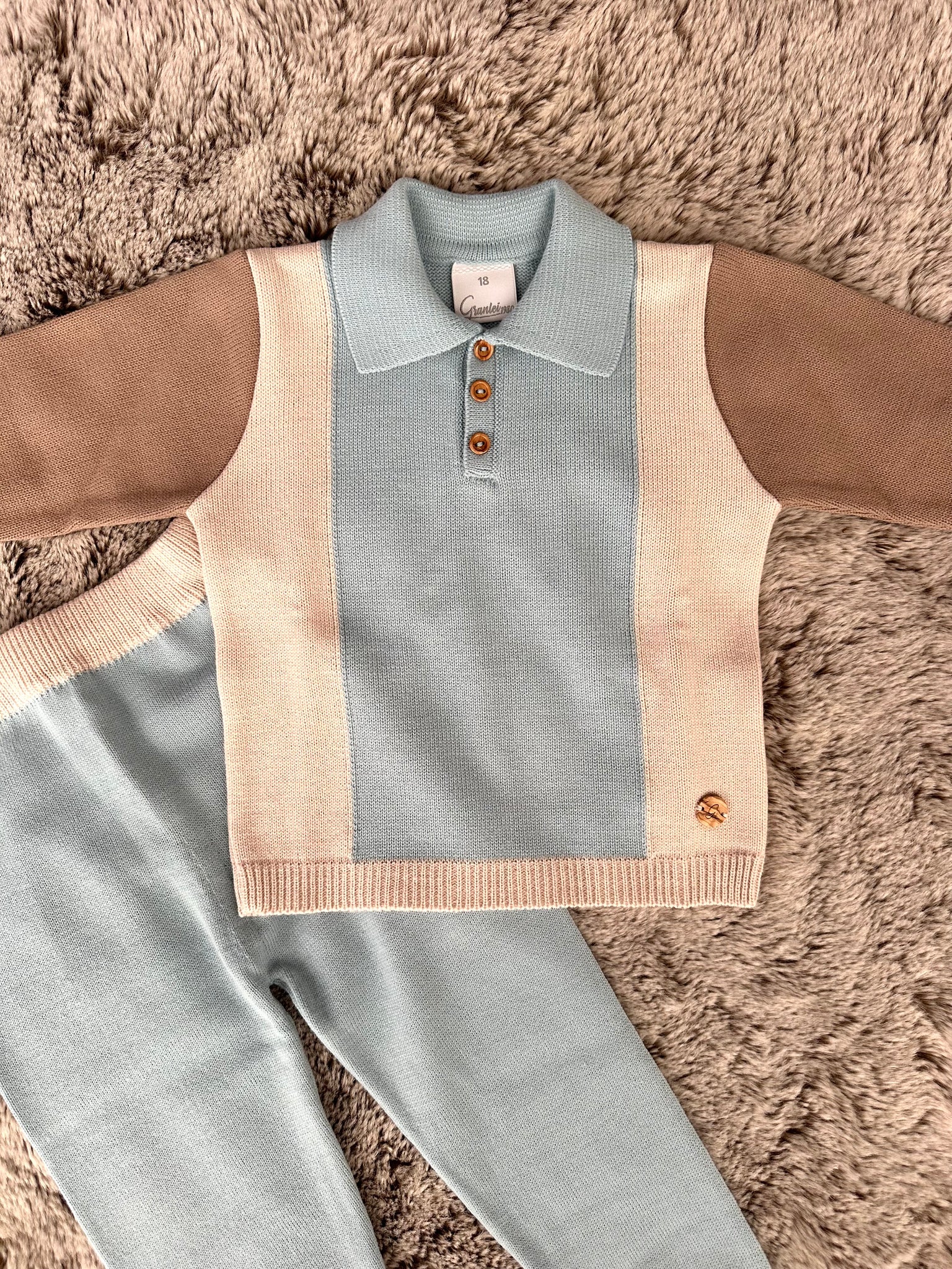 Granlei Boys Teal & Beige Knitted Sweater & Trouser Set