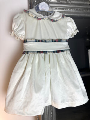 Meraki Ivory Velvet Tartan Bow Sash Dress