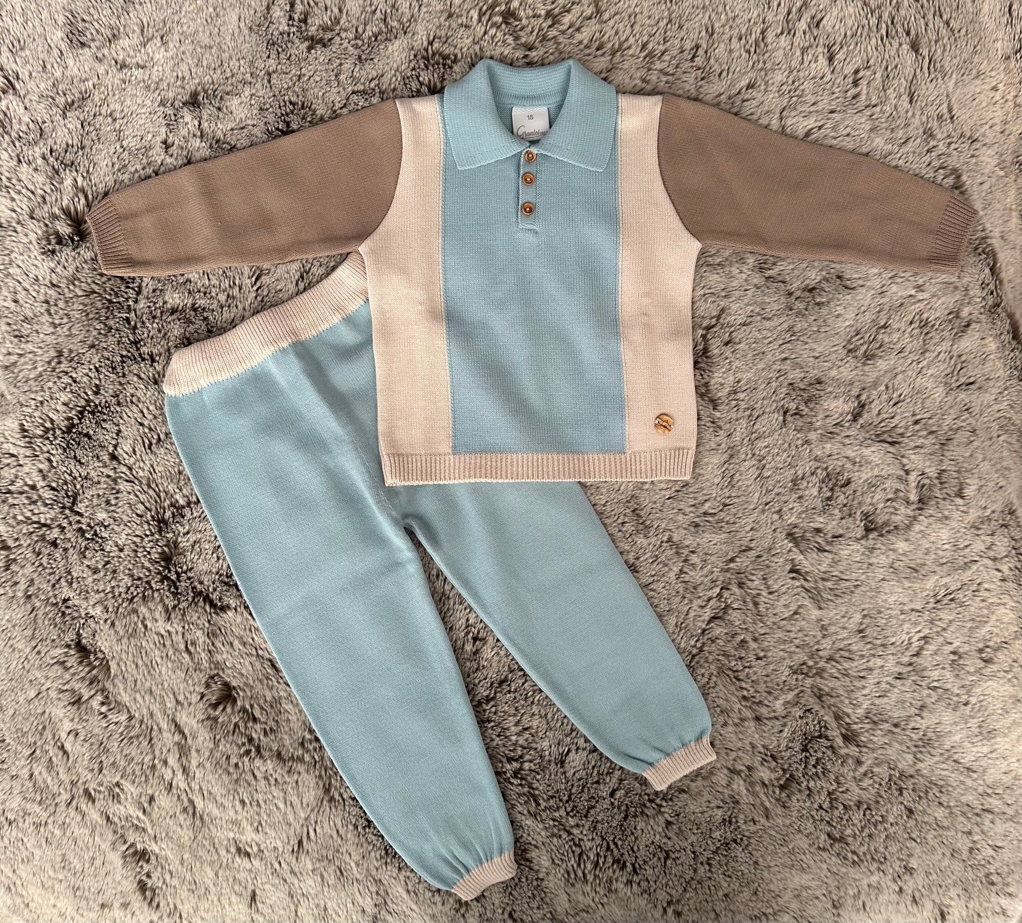 Granlei Boys Teal & Beige Knitted Sweater & Trouser Set
