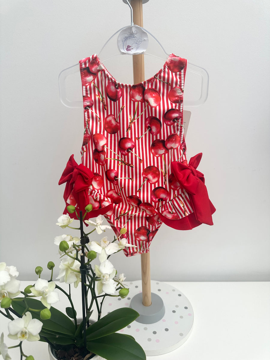 Girls Red Cherry Print Swimsuit