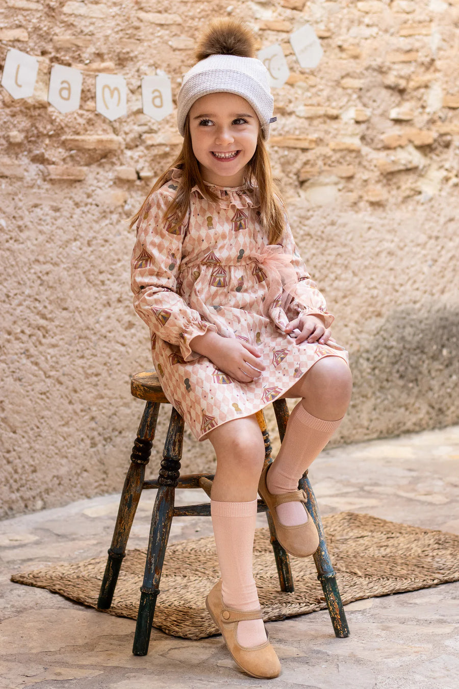 Calamaro Dusky Pink Circus Print Dress