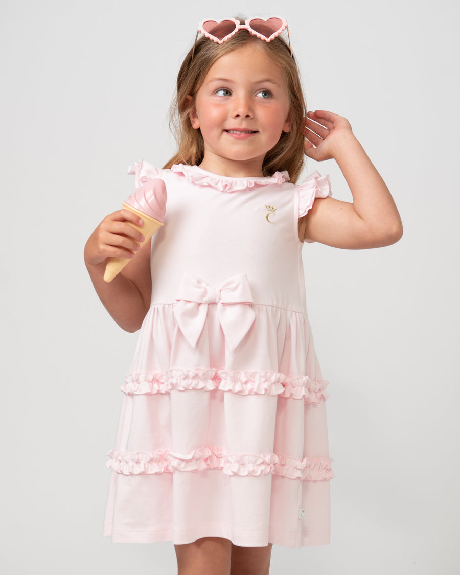 Caramelo Kids Pink Jersey Ruffle Trimmed Dress