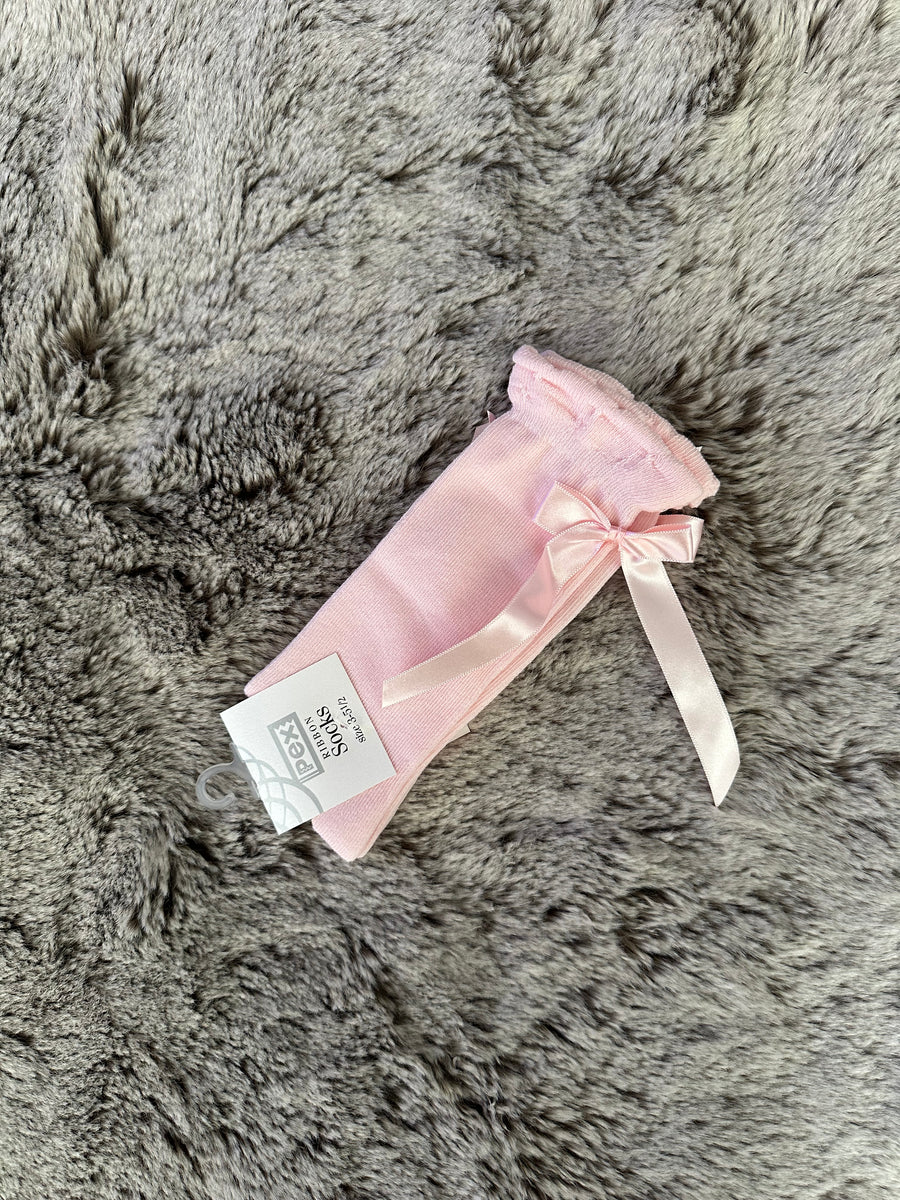 Pex Cotton Rich Pink Satin Bow Trimmed Knee High Socks
