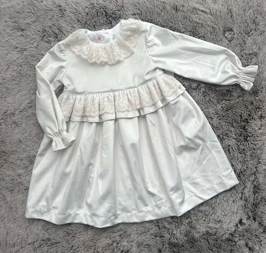 Puro Mimo Ivory Velvet Lace Trimmed Dress