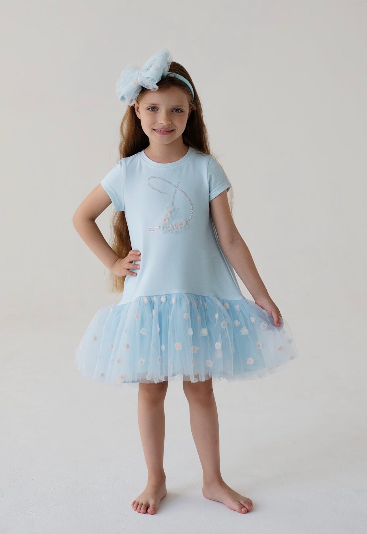 Daga Blue Tulle & Cotton Drop-waist Dress