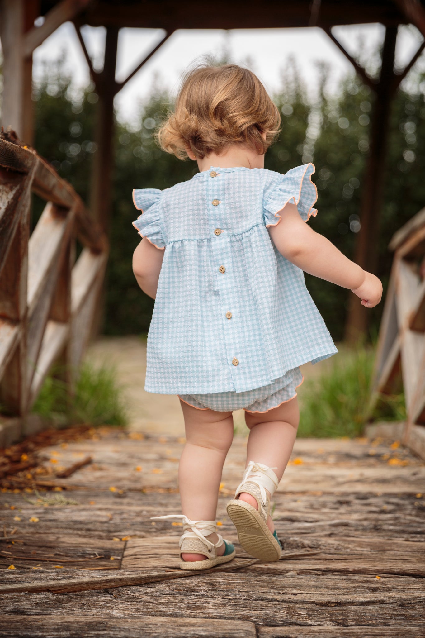 SS24 Babidu Blue Gingham Shirred Seersucker Dress Set