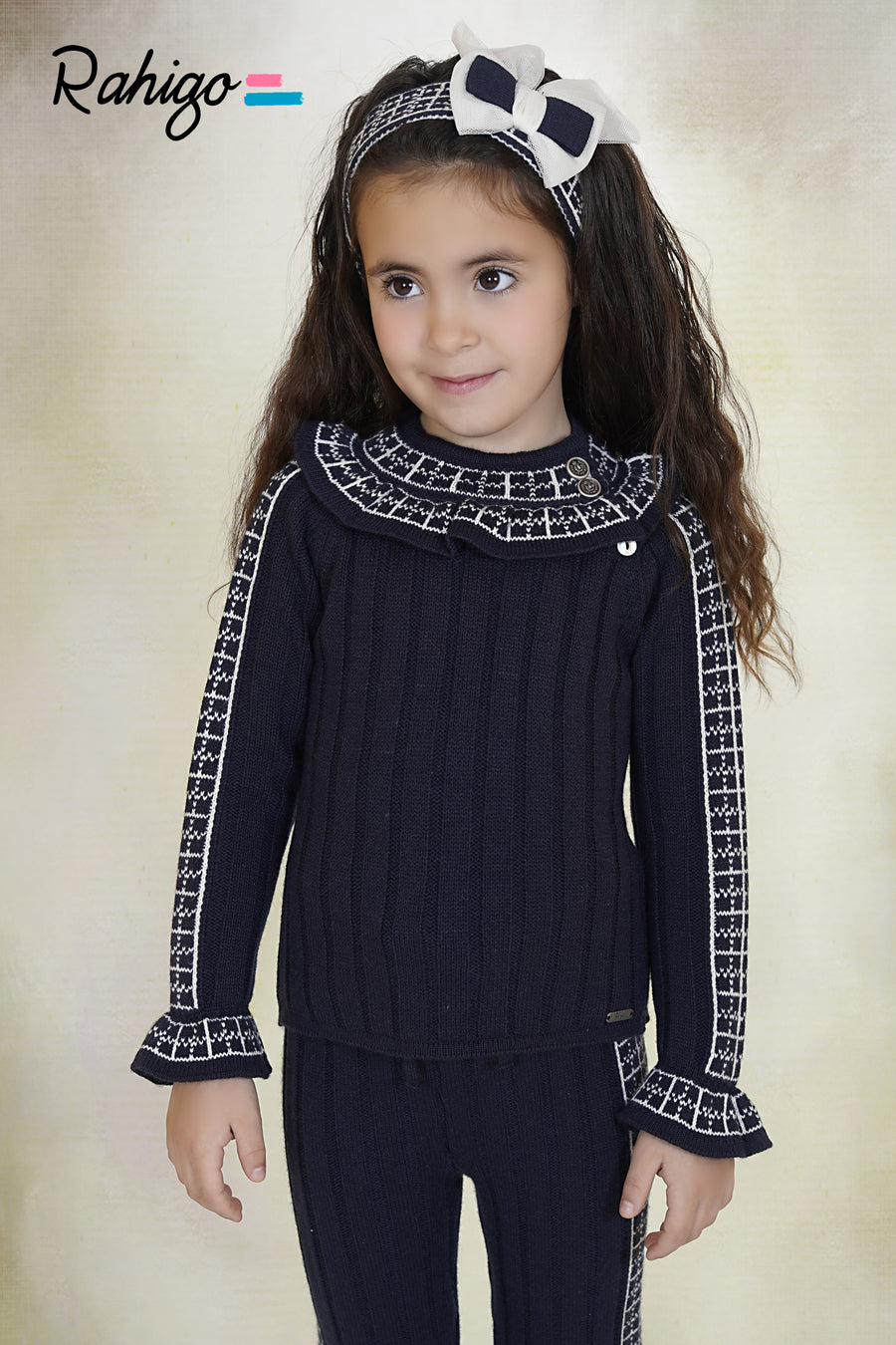 Rahigo Navy & Cream Knitted Legging Set  - PRE ORDER