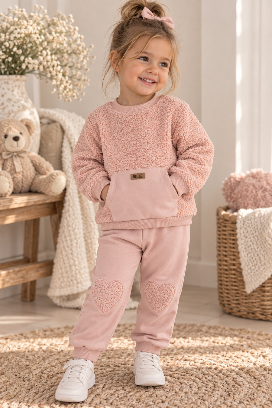 iDO Girls Pink Boucle lounge set