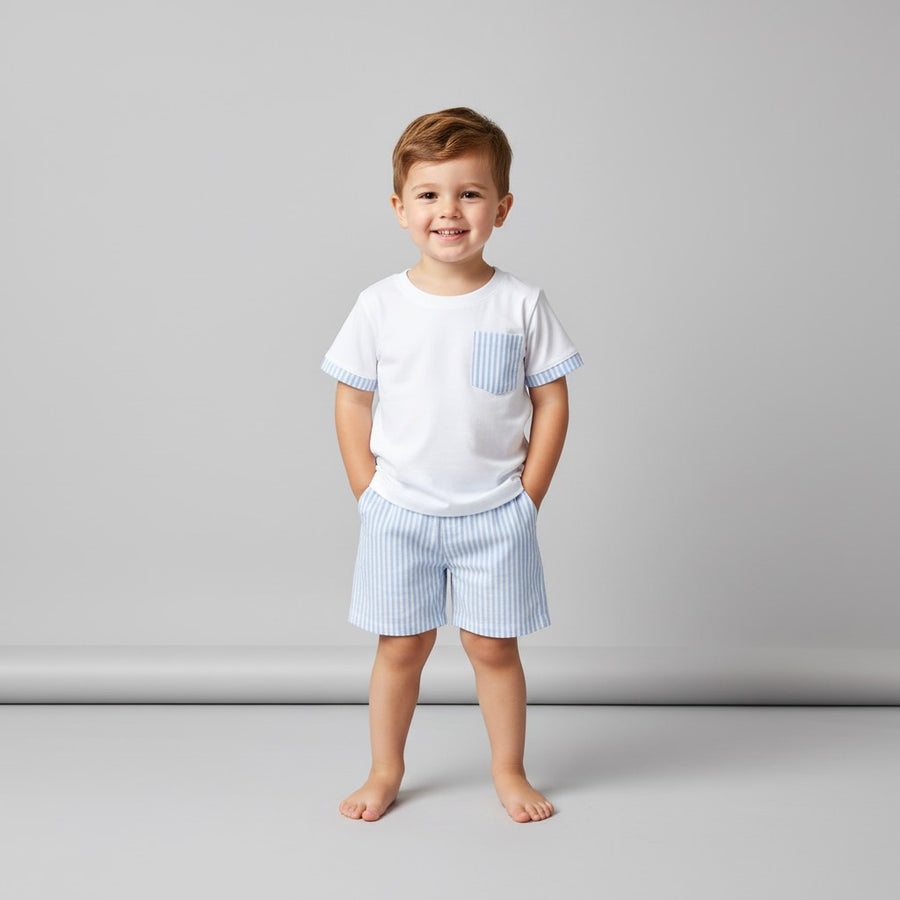 Rapife Boys Blue & White Stripe Shorts Set