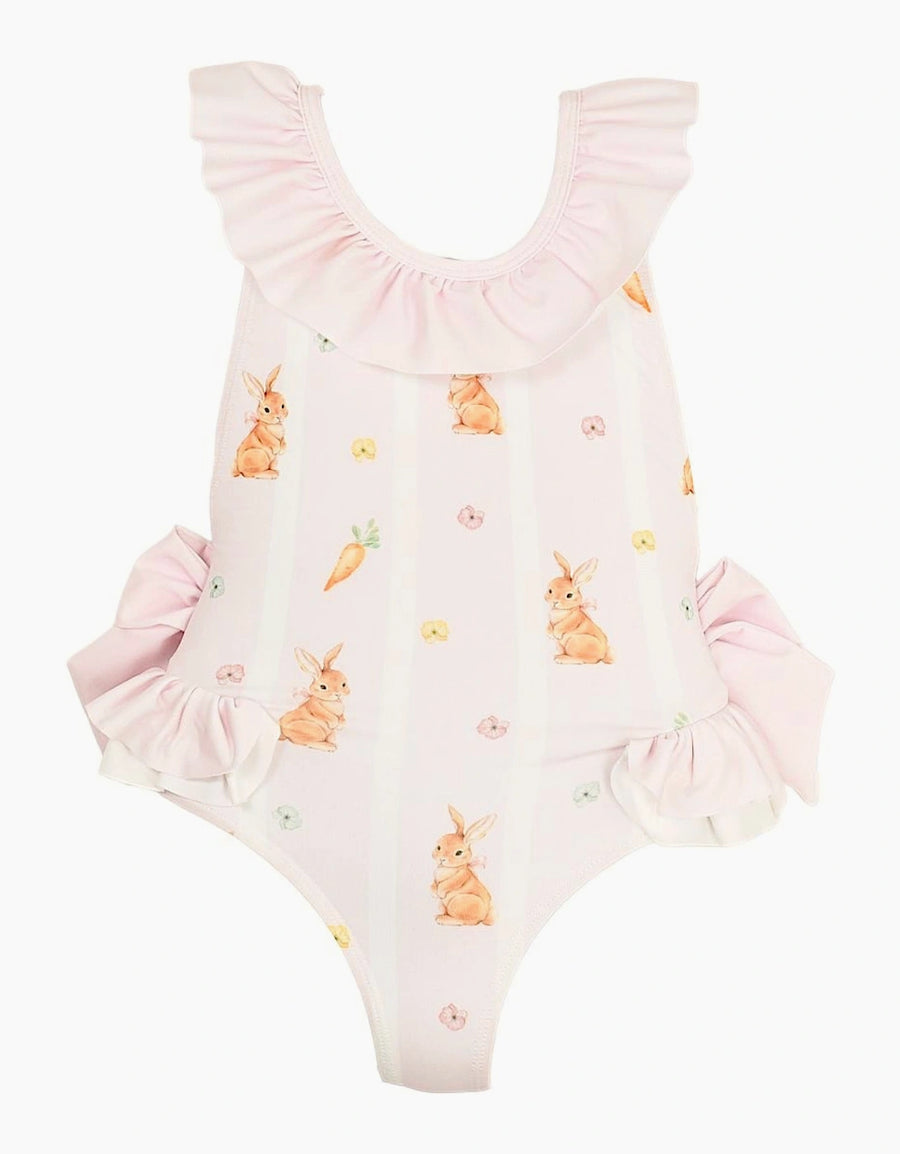 Meia Pata Bahamas Bunny Rabbit Print Pink Girls Swimsuit