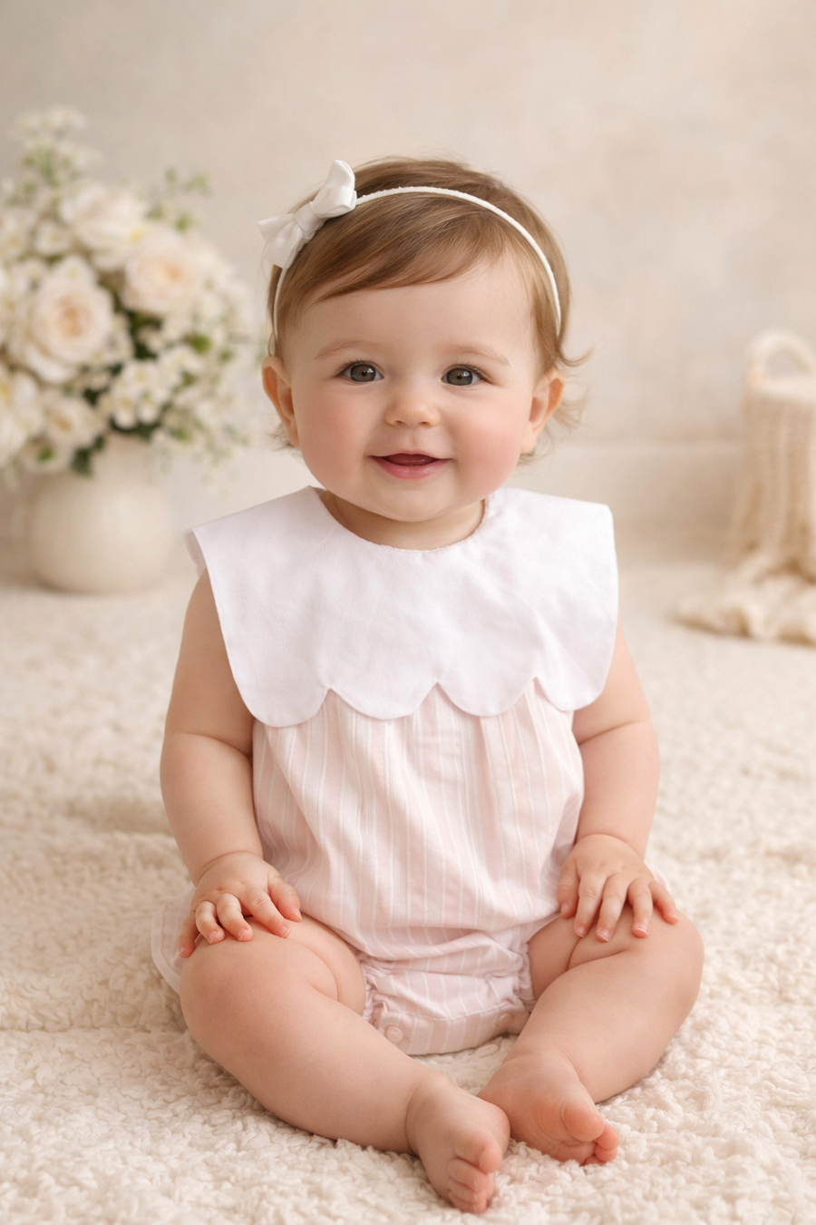 Girls Pink Striped Romper