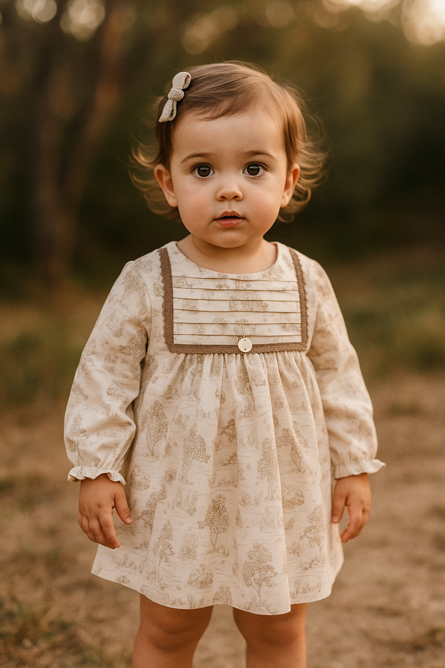 Martin Aranda Ivory & Taupe Toile De Jouy Print Dress Set
