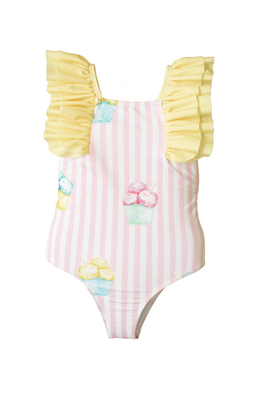 Meia Pata Aruba Pink & White Striped Ice Cream Print Swimsuit