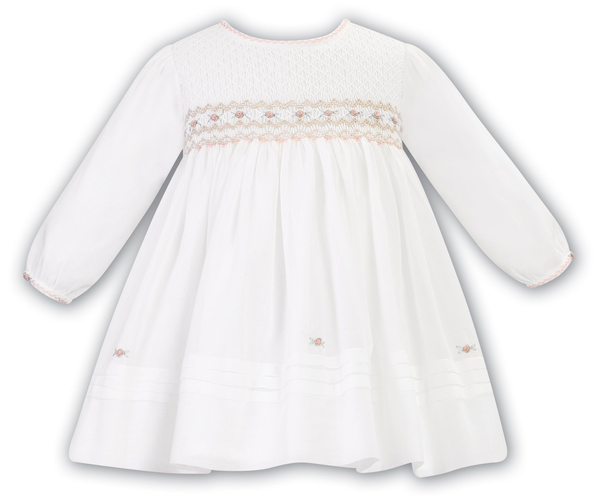 AW23 Sarah Louise Ivory Peach Smocked Dress