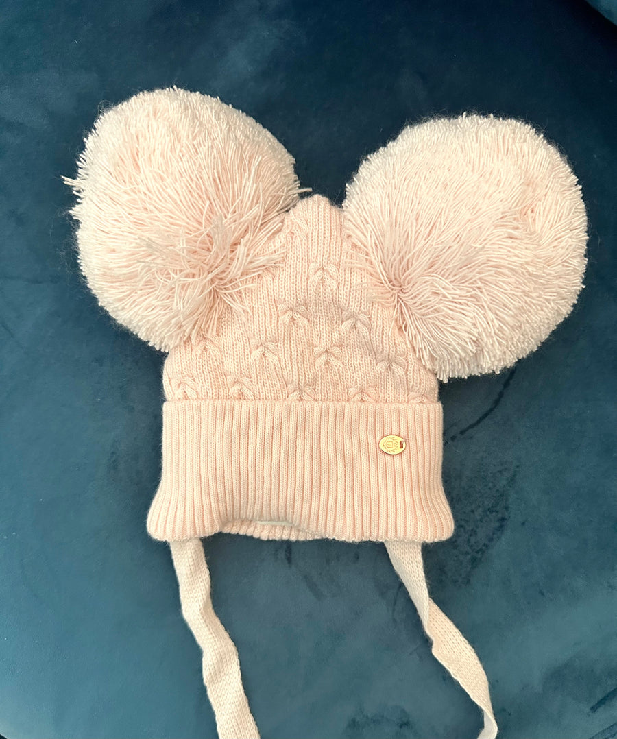 Jamiks Pale Pink Knitted Double Pom-Pom Hat