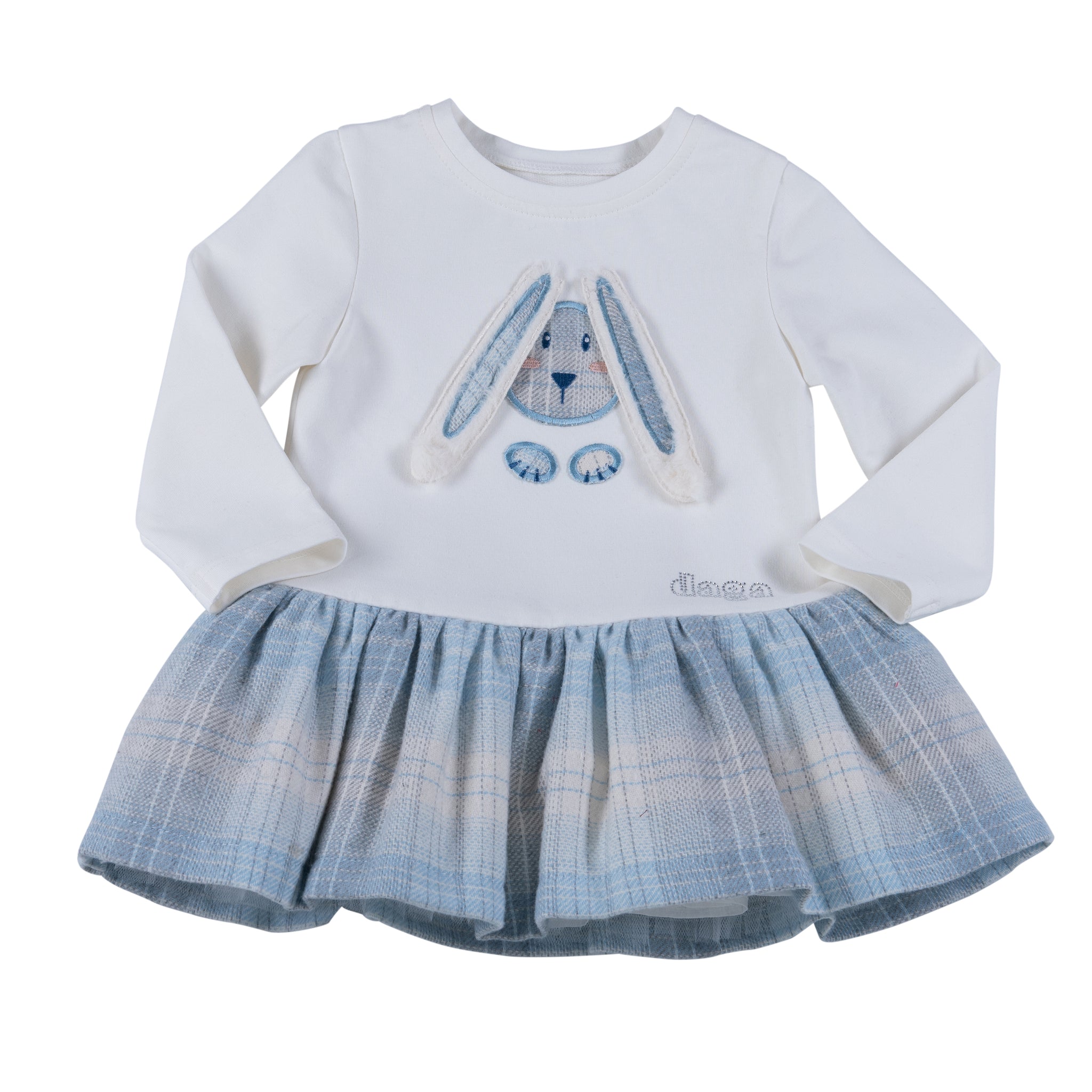 AW23 Daga Cream & Blue Check Bunny Motif Dress