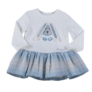 AW23 Daga Cream & Blue Check Bunny Motif Dress
