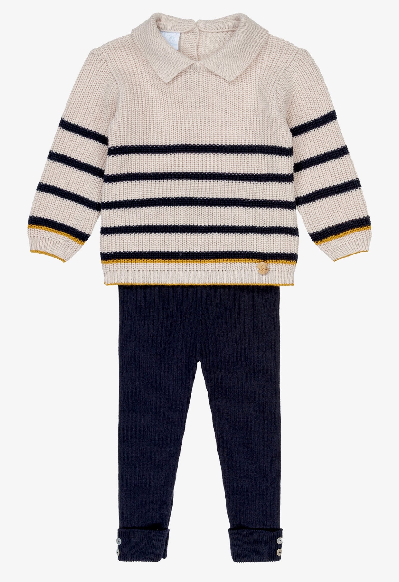 Granlei Navy Blue & Beige Striped Knit Trouser Set