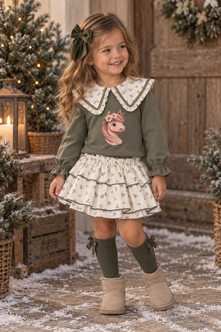 Valentina Bebe Sage Green & White Ditsy Print Jam Pant Set