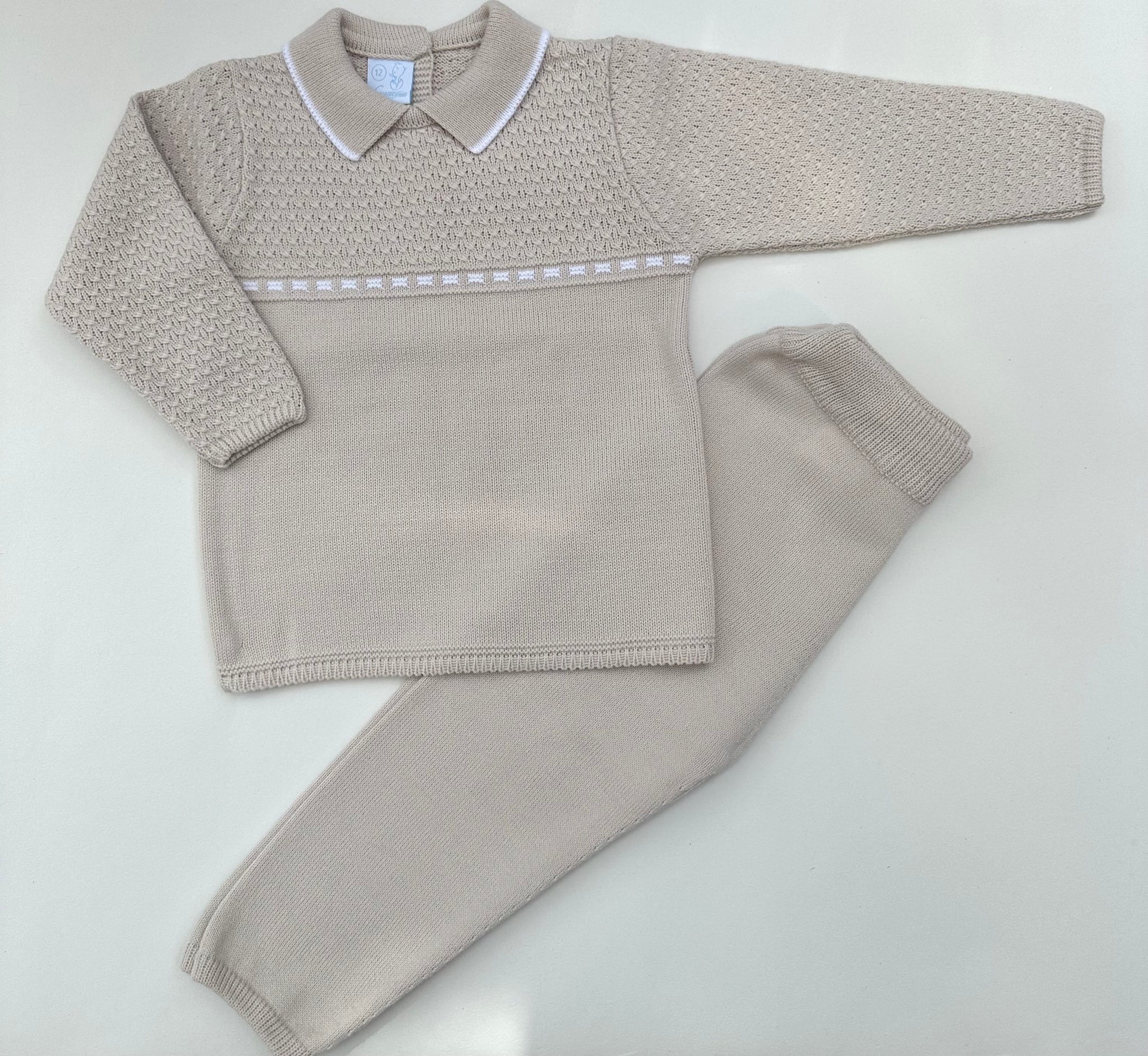 AW23 Artesania Granlei Sand & White Trimmed Knitted Tracksuit  - Exclusive