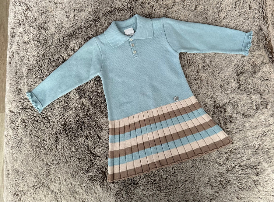 Granlei Girls Blue & Beige Striped Knit Dress