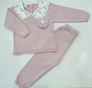 AW23 Artesania Granlei Pink Knitted & Lilac Floral Collar Trouser Set