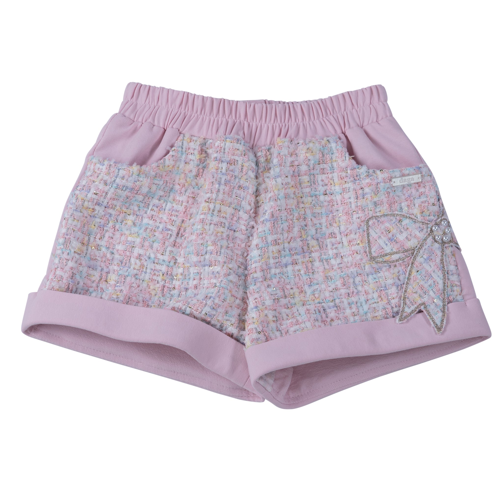 AW23 Daga Pink & Gold Threaded Tweed Boucle T-Shirt & Shorts Set - Pre Order