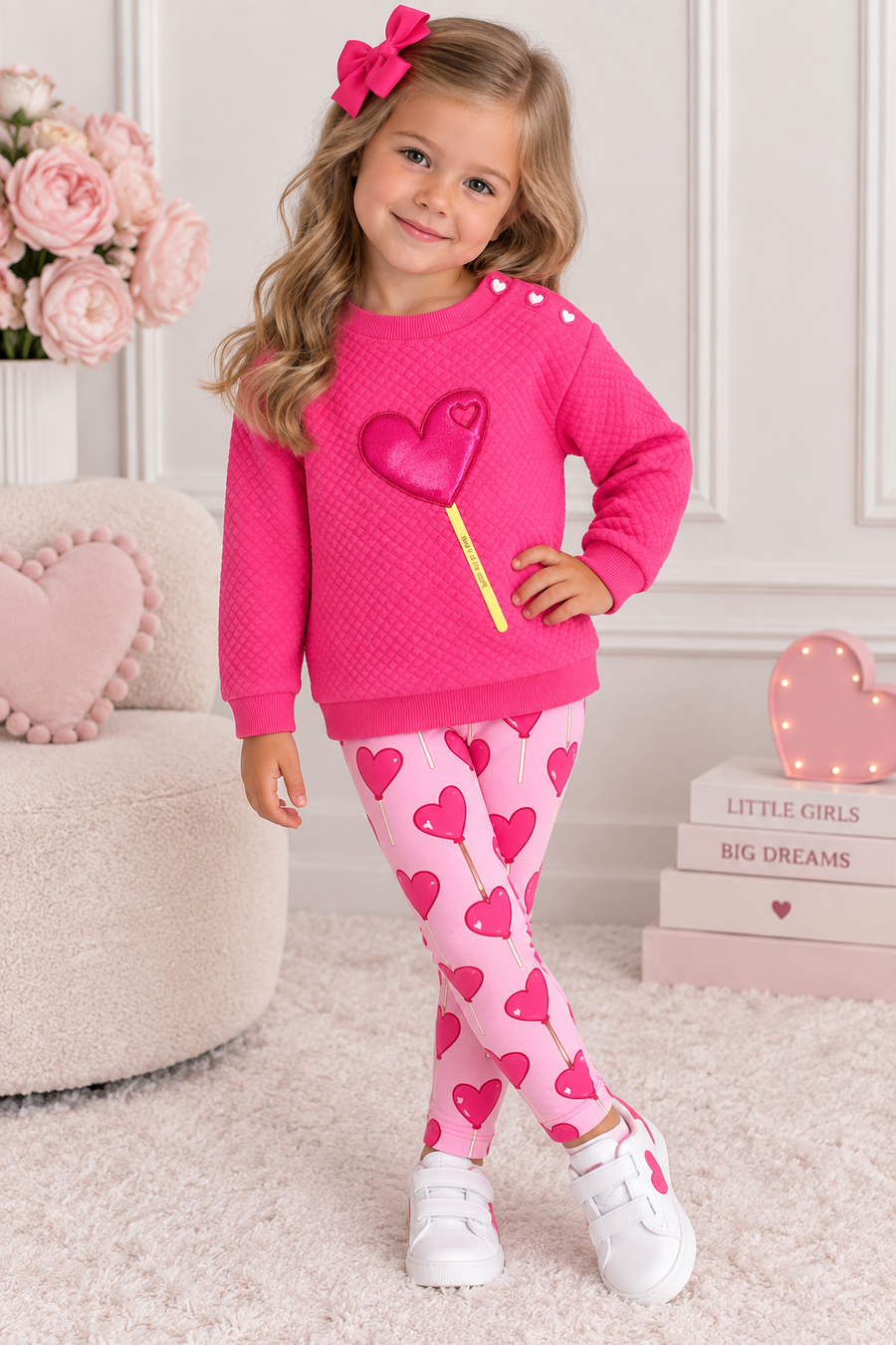 Agatha Fuchsia & Red Heart Lollipop Print Legging Set