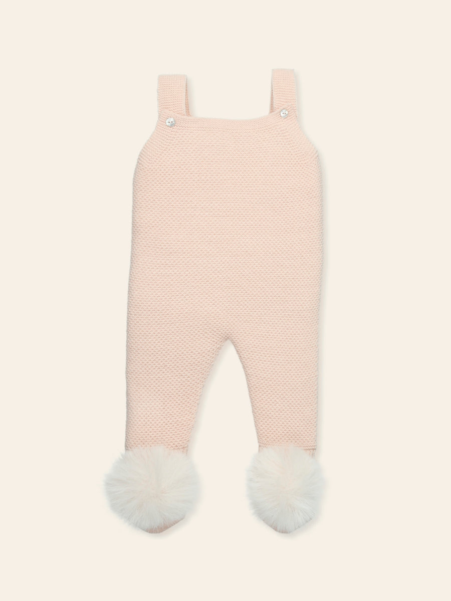 Mac Ilusion Pale Pink Knitted Dungarees with Fur Pom Poms