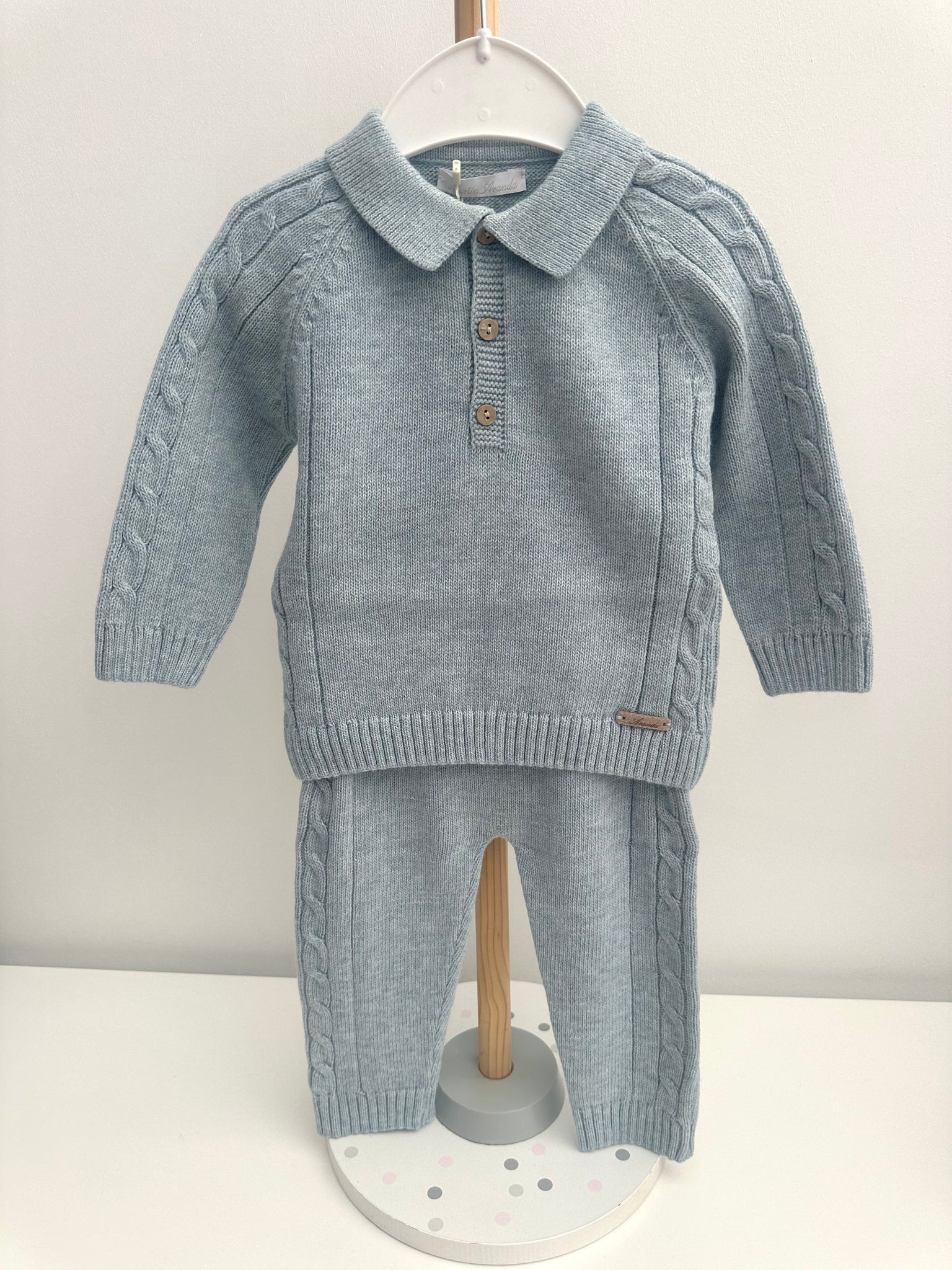 Martin Aranda Dusky Blue Knitted Polo Top Legging Set