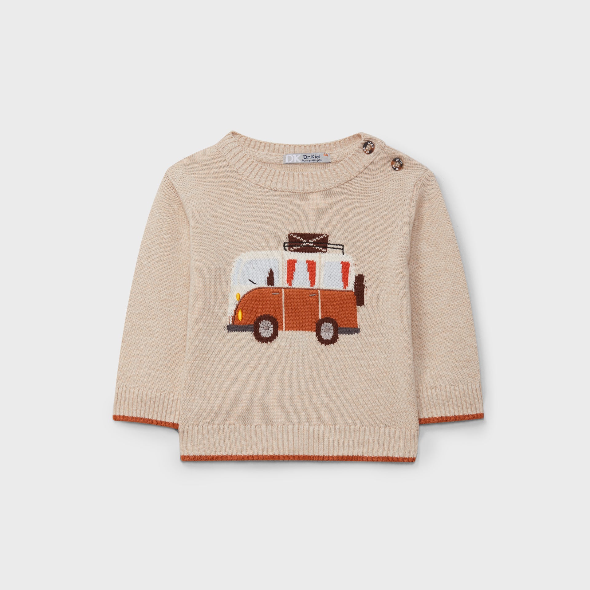 Dr. Kid Beige Camper Van Motif Sweater