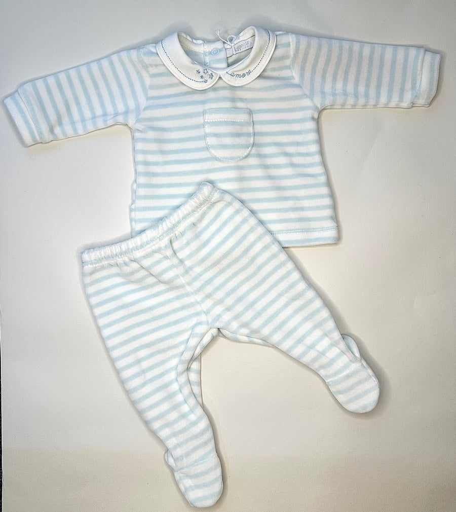 Coccode Baby Blue & White Striped Velour 2-Piece Babygrow