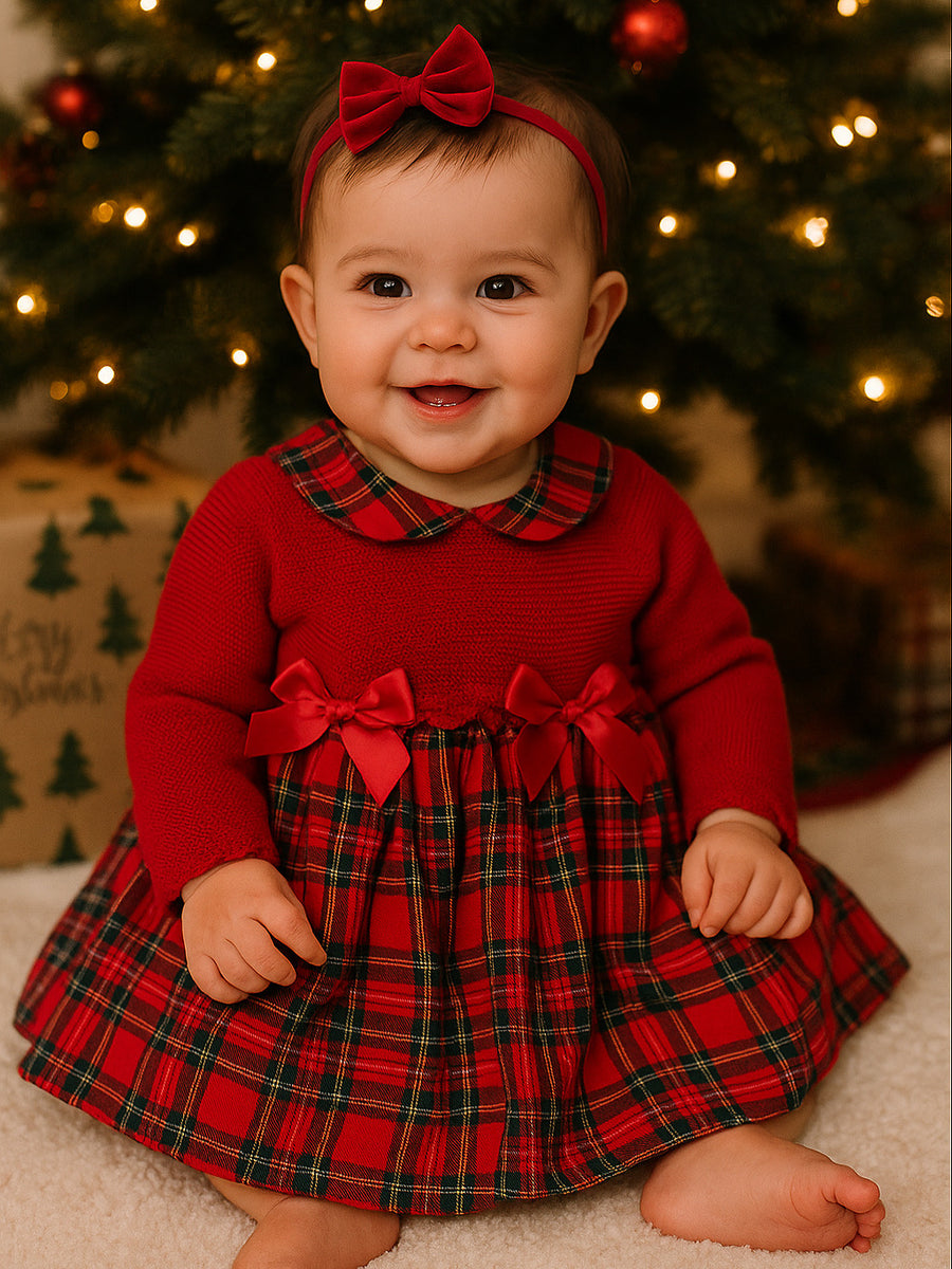 Pex Red Tartan Half-Knitted Dress