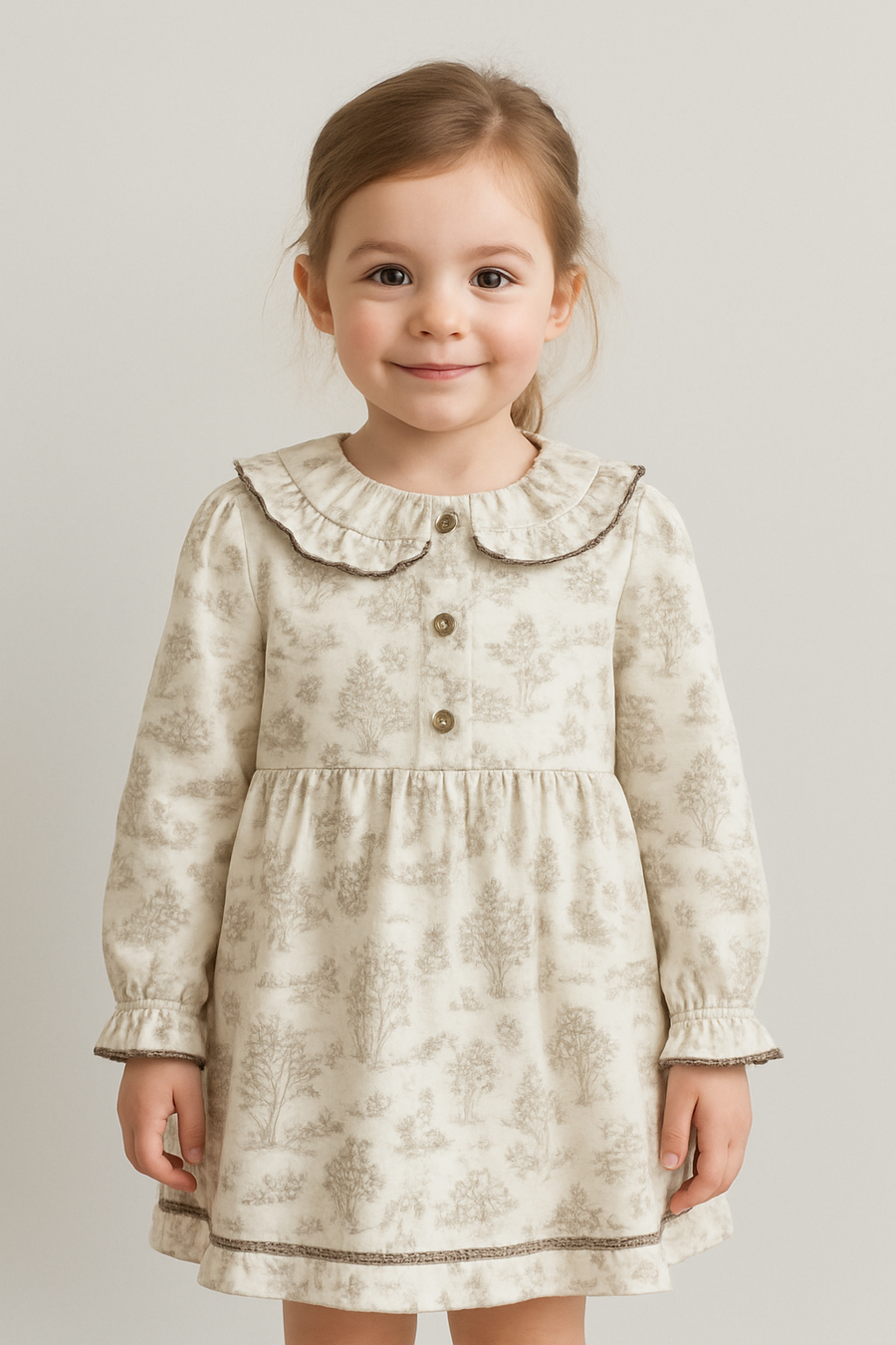 Martin Aranda Ivory & Taupe Toile De Jouy Print Dress