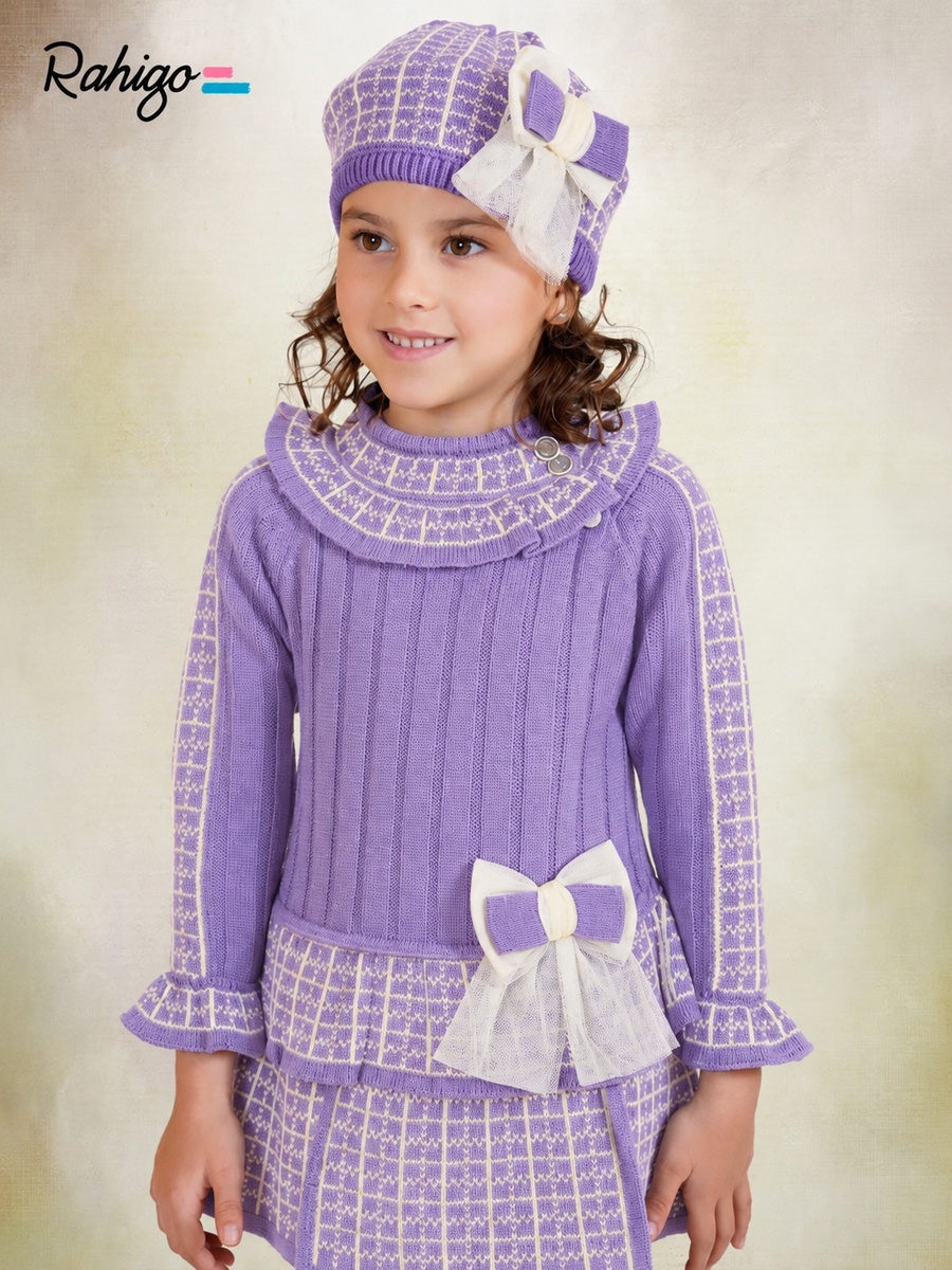 Rahigo Lilac & Cream Check Knitted Skirt & Sweater Set - PRE ORDER
