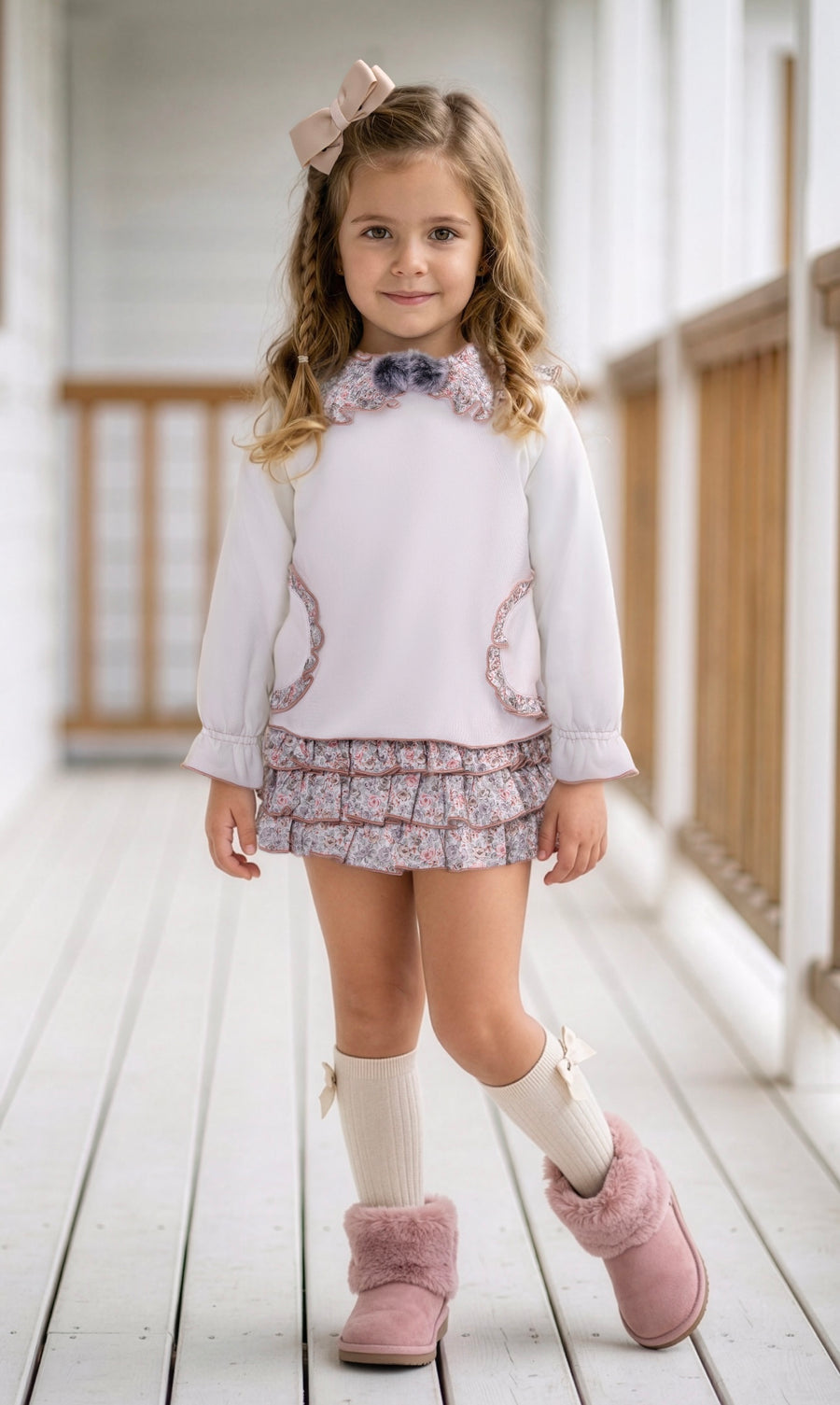 Miranda Ivory, Pink & Grey Ditsy Print Jam Pant Set  - PRE ORDER