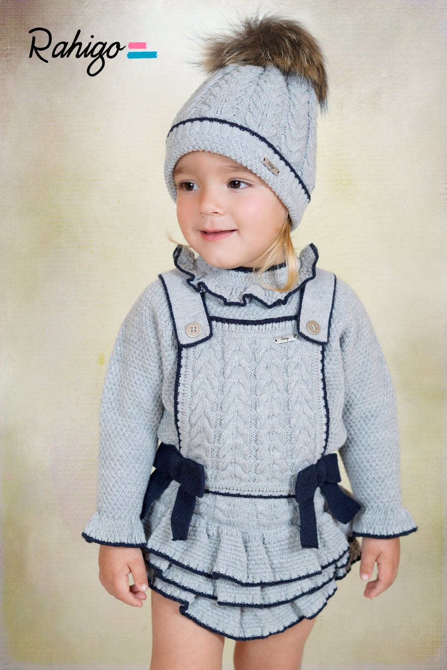 Rahigo Grey & Navy Pinafore Romper & Sweater Set - PRE ORDER