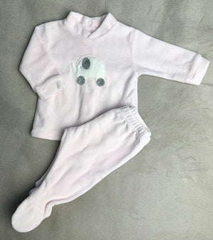 Coccode Baby Pink Velour Elephant Motif 2-Piece Babygrow