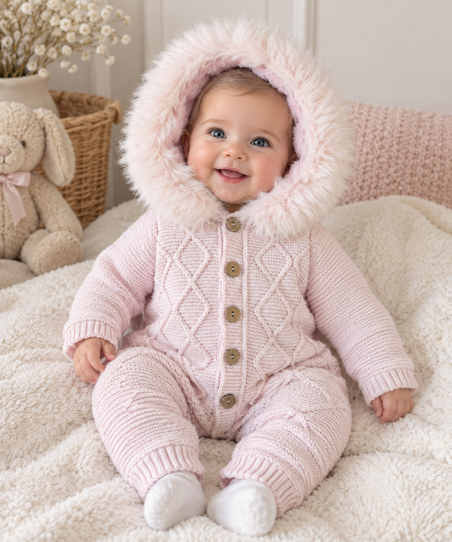 Signature Faux Fur Knitted Pramsuit Pink