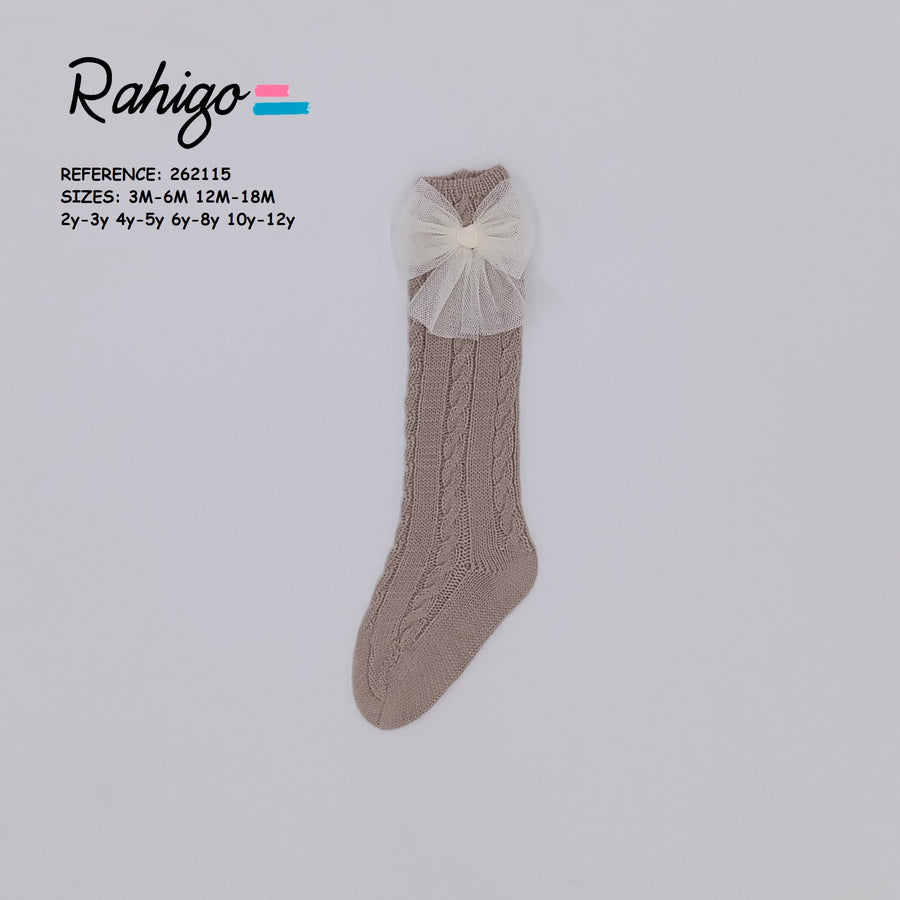 Rahigo Bow Beige Girl Socks - PRE ORDER
