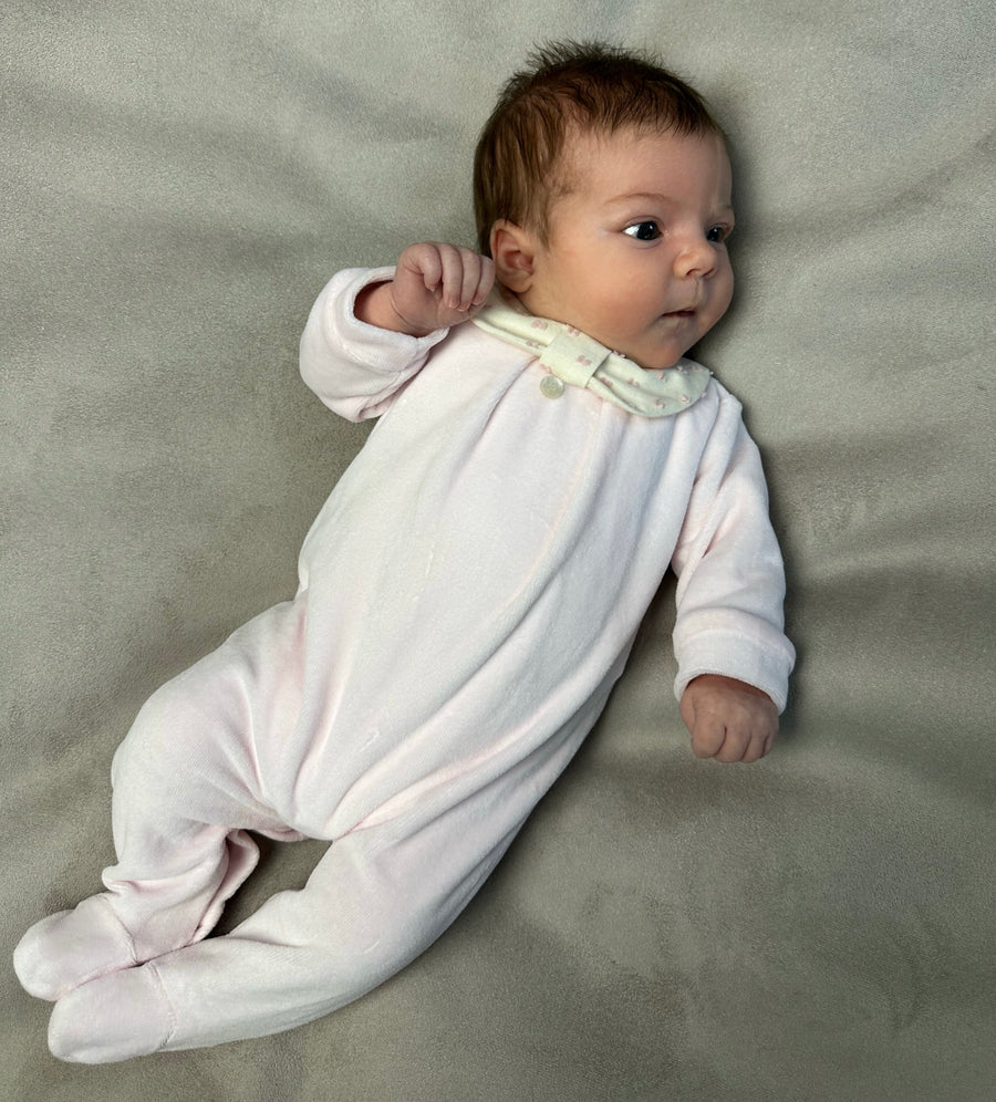 Coccode Pale Pink Velour and Pink Plummetti Collar Babygrow