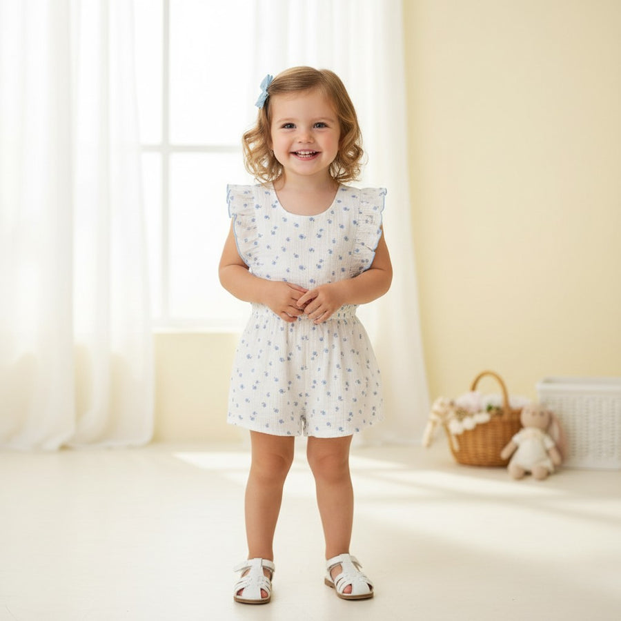 Rapife Girls Seersucker Blue & White Playsuit