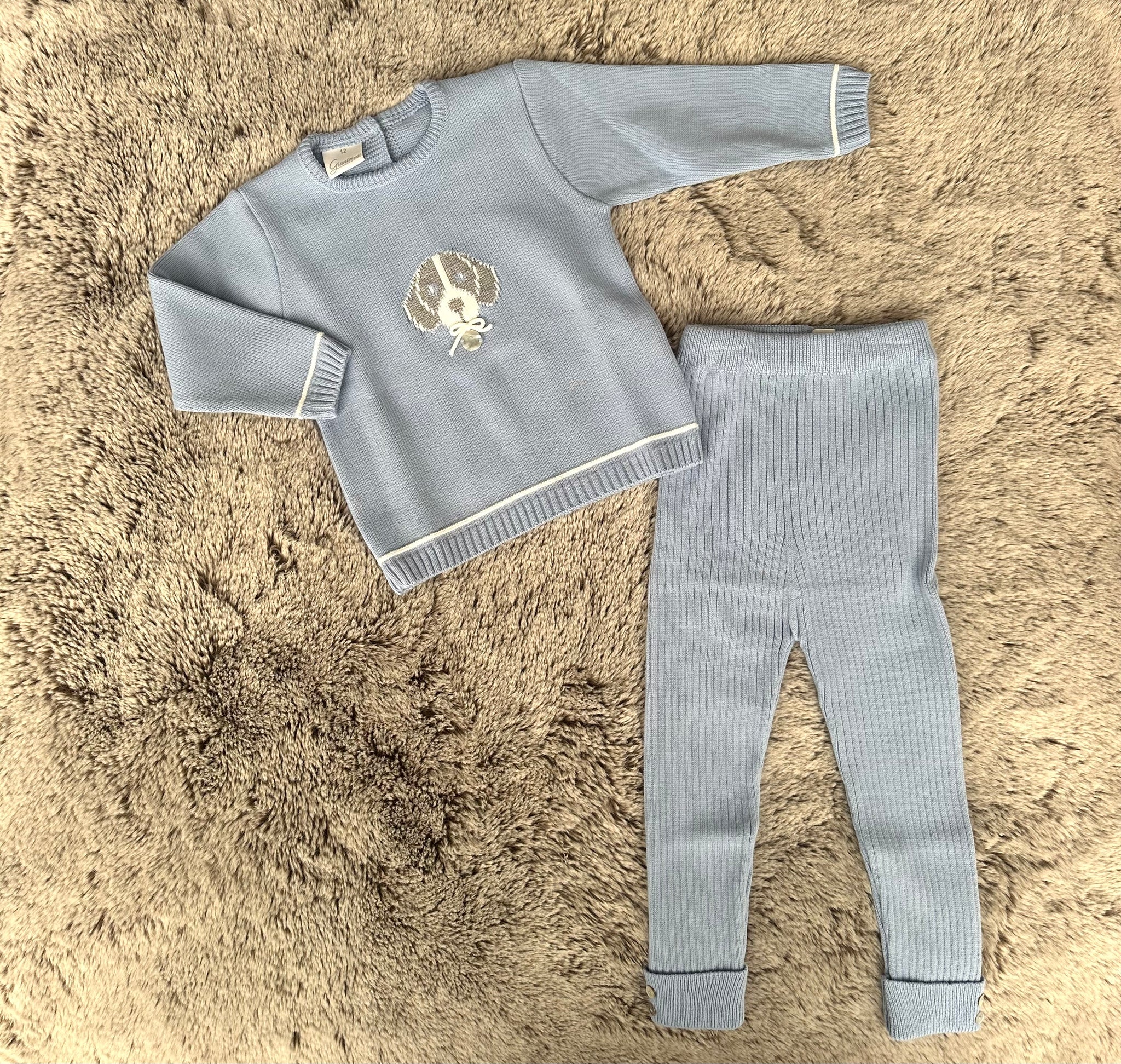 Granlei Dusky Blue Dog Motif Trouser & Sweater Set
