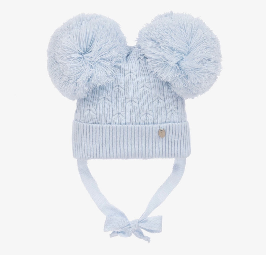 Jamiks Pale Blue Knitted Double Pom-Pom Hat