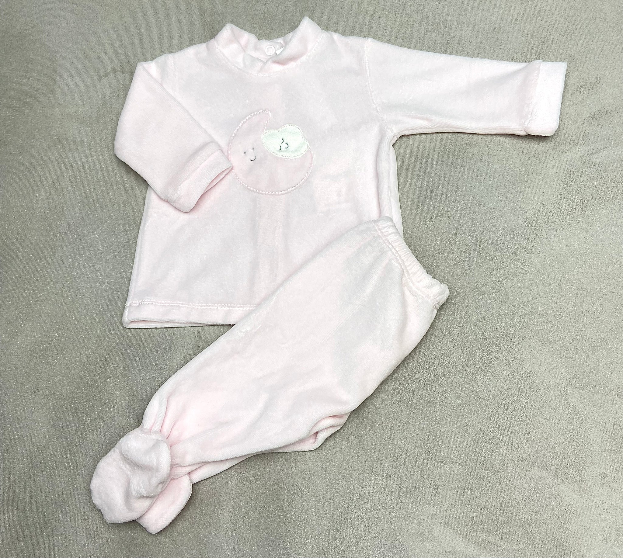 Coccode Pale Pink Moon Motif Velour 2-Piece Babygrow