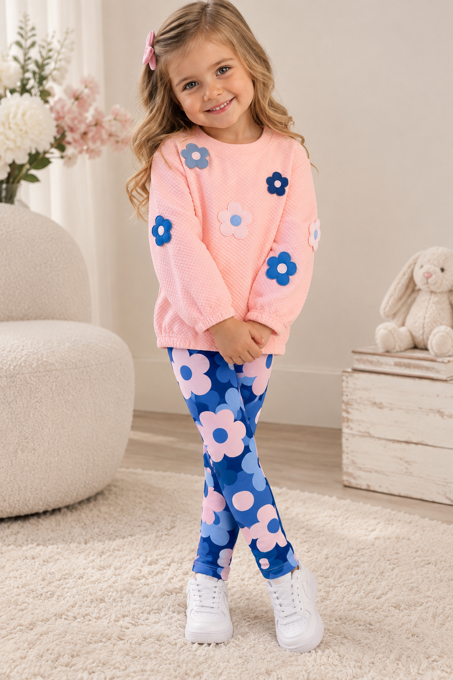 Agatha Pink, Purple & Blue Flower Motif Legging Set