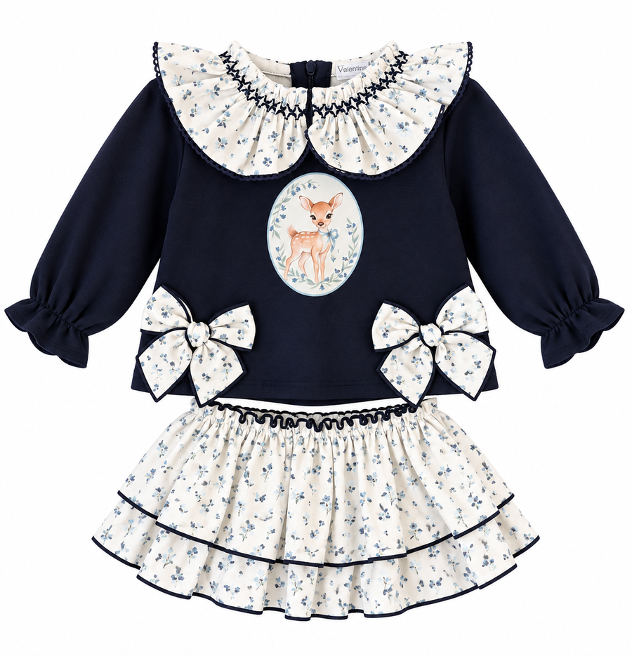 Valentina Bebe Navy Blue Deer Motif Jam Pant Set