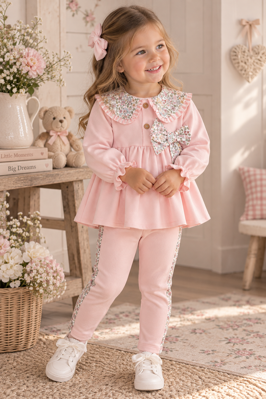 Valentina Bebe Pink & Floral Print Trouser Set