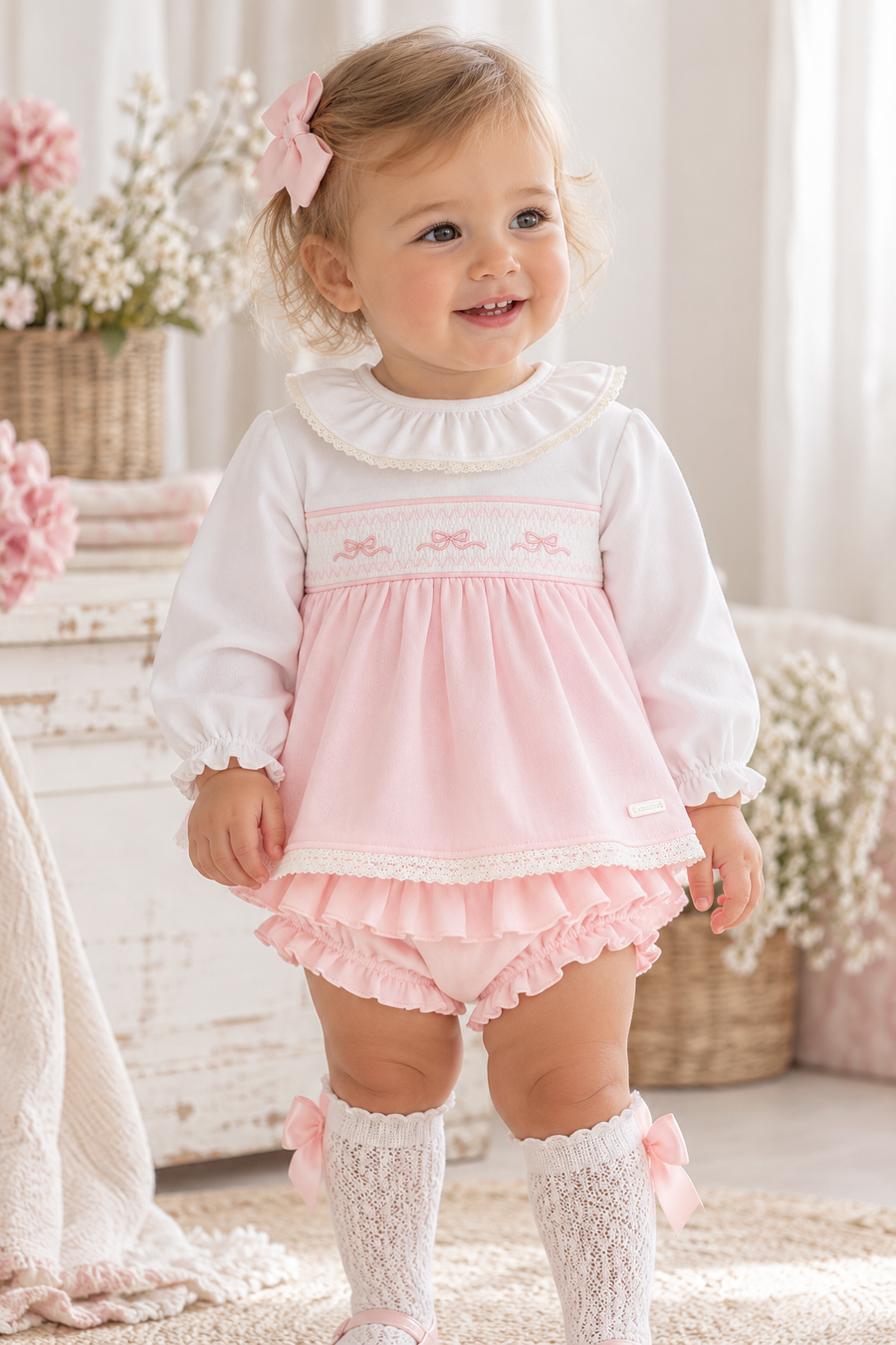 Amore Baby Pink & White Jam Pant Set