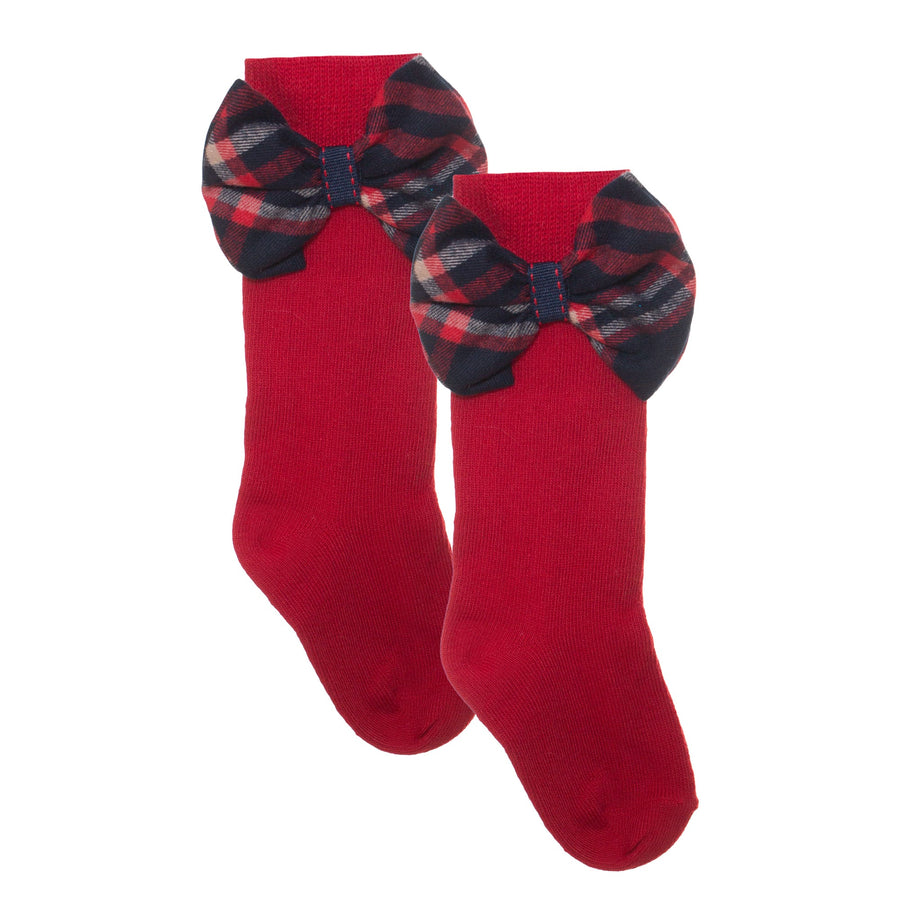 Patachou Red Socks with Tartan Bows